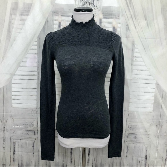 We the Free Free People Caroline Smocked Mock Neck Long Sleeve Knit Shirt XS - Picture 2 of 10